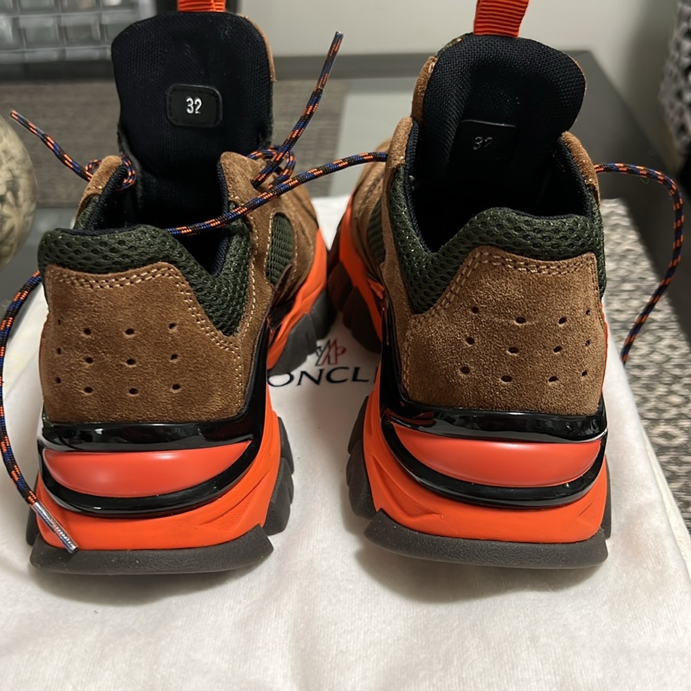 NWOT Moncler Kids Khaki & Orange Leave No Trace Sneaker kid size UK 32/US Size 1 - Picture 5 of 6